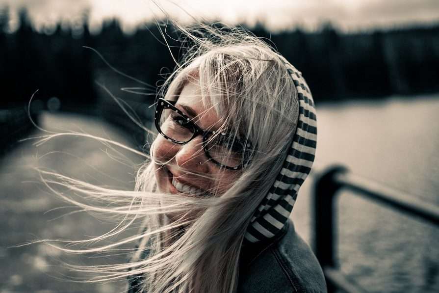 Happy Girl with White Hair