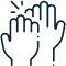 Two hands reaching upward with sparkles, representing care, trust, and dental health support.