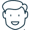 Simple line drawing of smiling male face representing dental care patient or dentist
